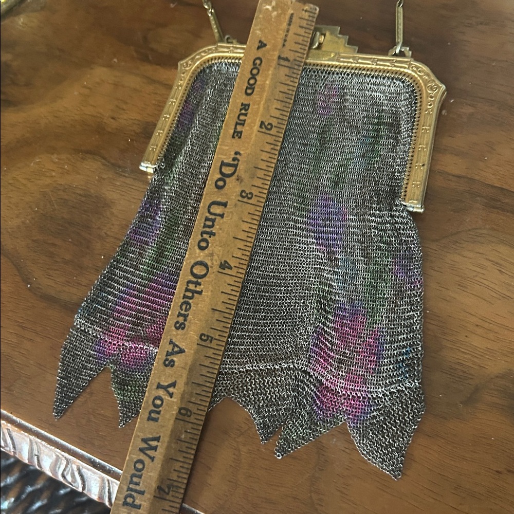 Antique Art Deco Dresden Mesh Watercolor Floral Purse Handbag - Picture 13 of 15